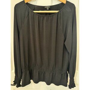Ann Taylor Factory Women's L Black Peplum Top w/Gathered Sleeves